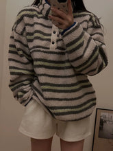 Fuzzy Stripe Collar Sweatshirt